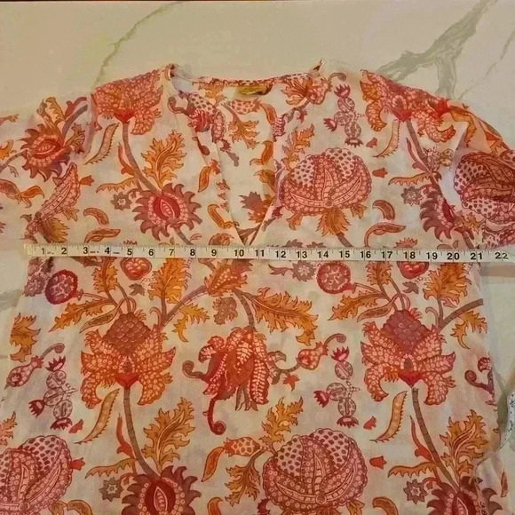 Roberta Roller Rabbit Womens Floral Cotton Tunic Blouse Pink White Size Large - Picture 4 of 8